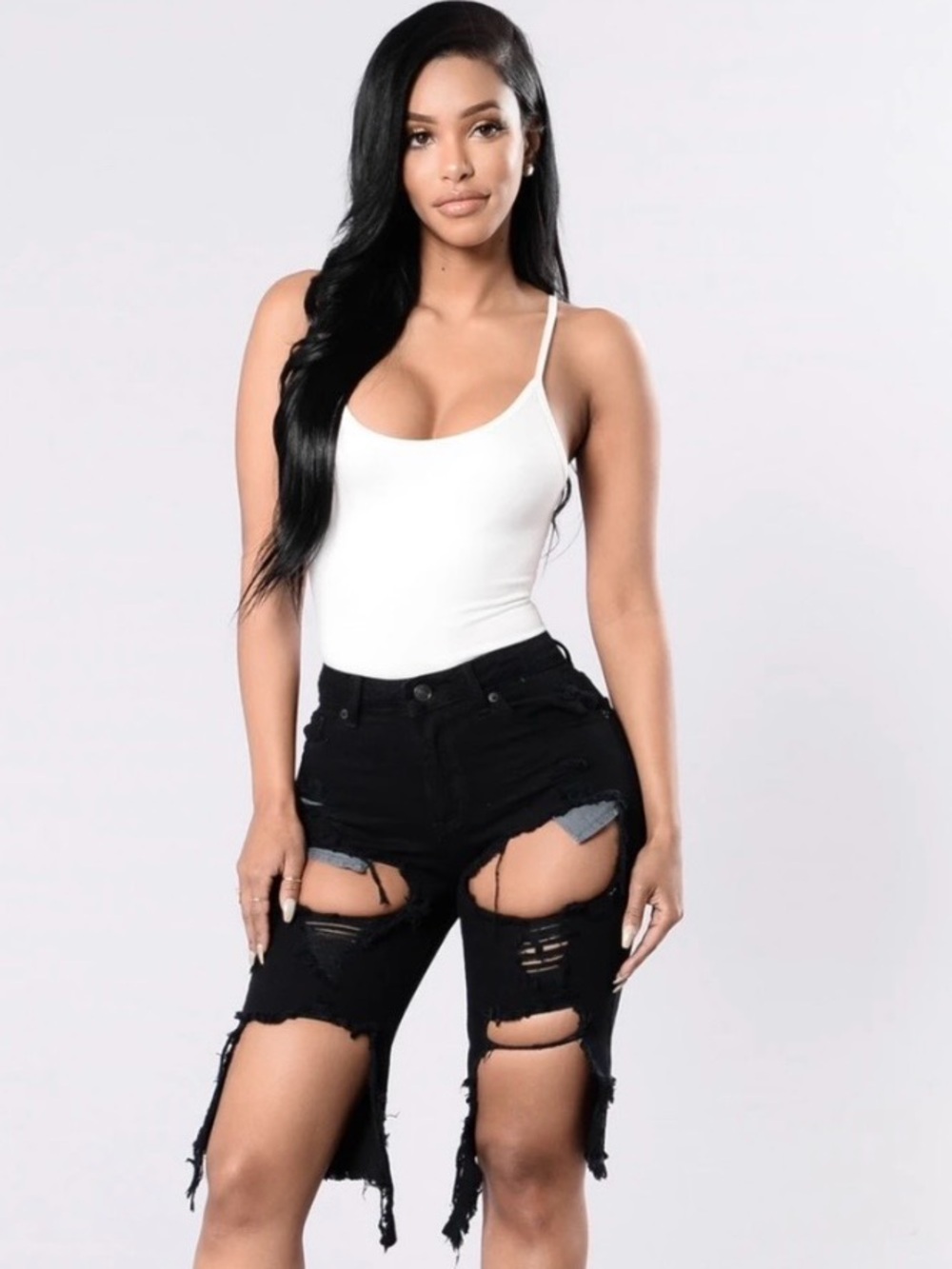 Fashion Nova White Scoop Neck Spaghetti Strap Bodysuit